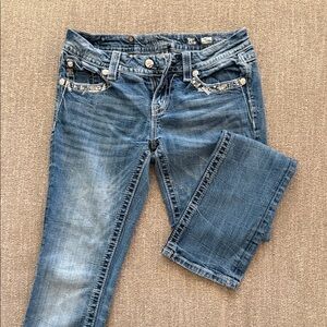 Miss Me Mid Rise Easy Straight Women's Blue Embellished Jeans